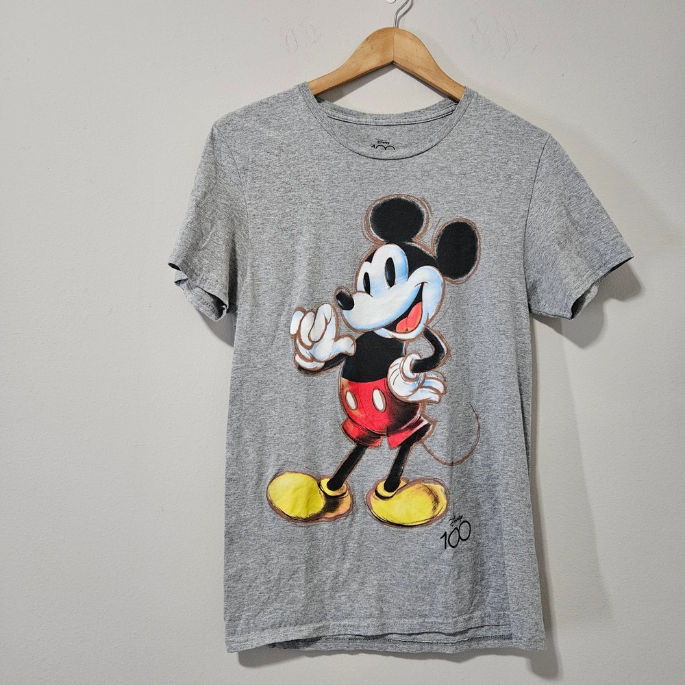 Disney 100th Anniversary Mickey Mouse Graphic T-Shirt Gray Mens Small S 34/36
